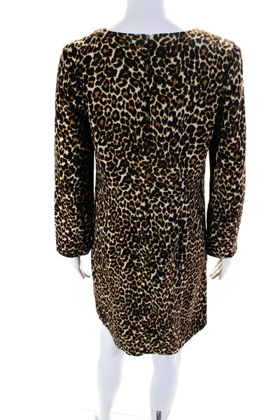 J Crew Womens Animal Print Back Zipped Long Sleeve Midi Dress Brown Size 2