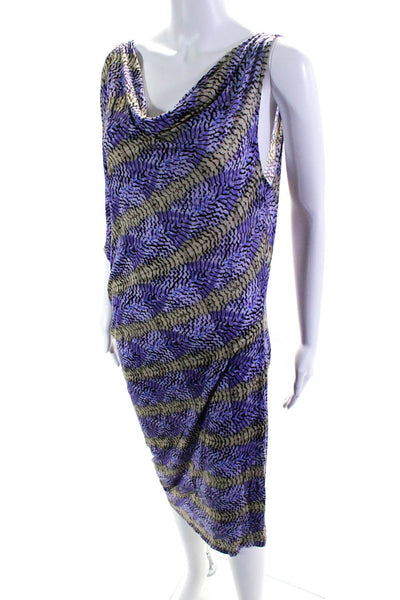 BCBG Max Azria Womens Striped Print One Shoulder Cowl Neck Dress Purple Size L