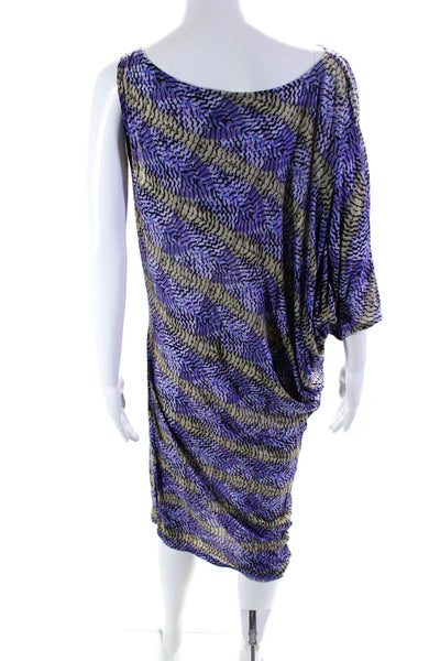 BCBG Max Azria Womens Striped Print One Shoulder Cowl Neck Dress Purple Size L