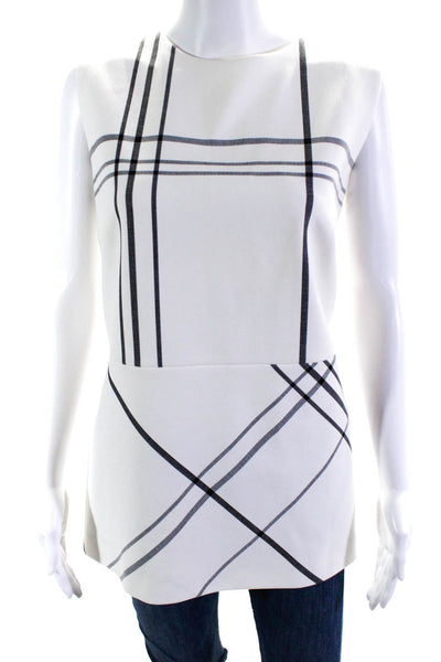 Boss Hugo Boss Womens Plaid Print Sleeveless Tunic Tank Top White Black Size 10