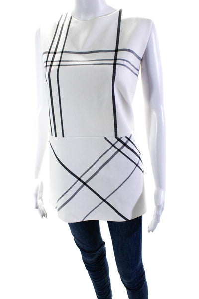 Boss Hugo Boss Womens Plaid Print Sleeveless Tunic Tank Top White Black Size 10