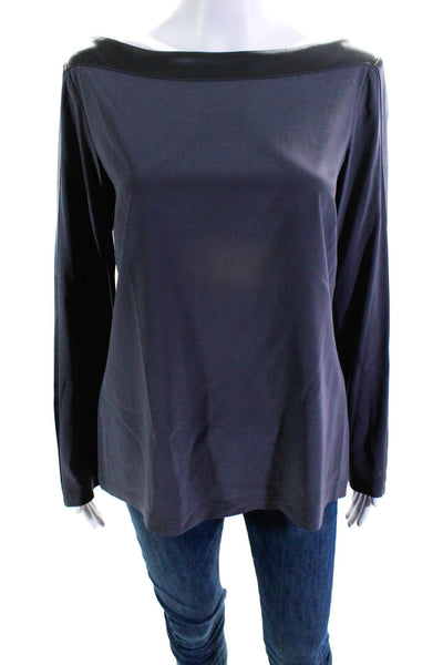 St. John Womens Silk Chiffon Satin Trim Long Sleeve Boat Neck Blouse Gray Size 6