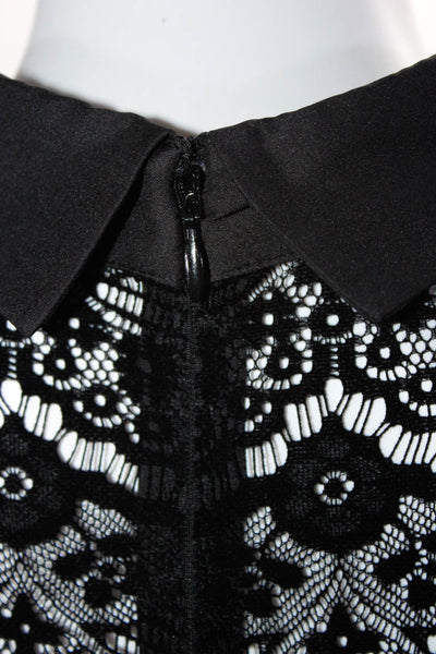 Parker Women's Collar Half Button Long Sleeves Lace Short Romper Black Size L