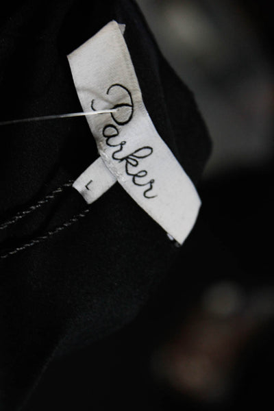 Parker Women's Collar Half Button Long Sleeves Lace Short Romper Black Size L