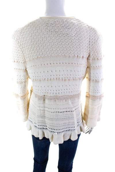 Rebecca Taylor Women's Open Front Short Sleeves Open Knit Cardigan Cream Size L