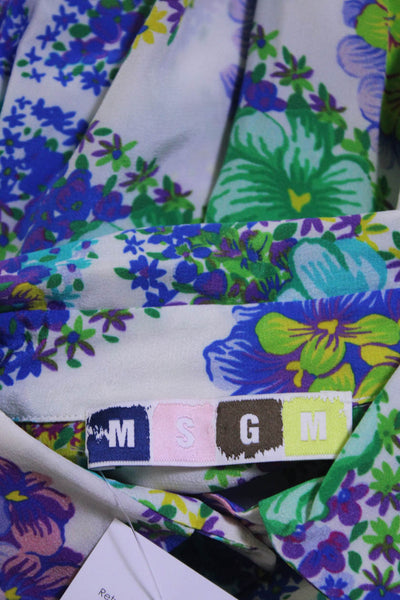 MSGM Womens Floral Print Collared Long Sleeve Button Up Blouse Top White Size M