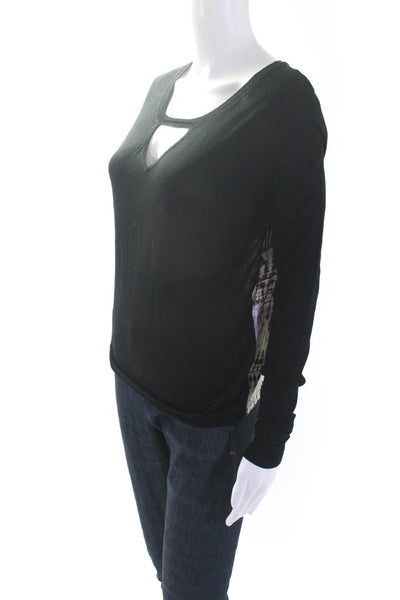 Parker Womens Silk Knit Cut Out Long Sleeve Pullover Blouse Top Black Size S