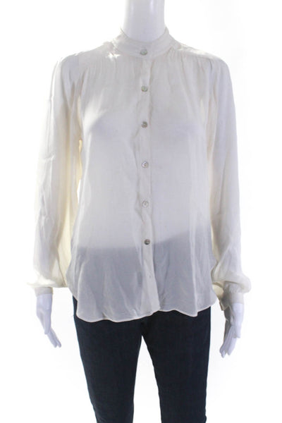 Graham & Spencer Womens Round Neck Long Sleeve Button Up Blouse Top Beige Size M