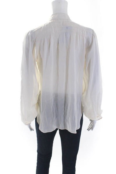 Graham & Spencer Womens Round Neck Long Sleeve Button Up Blouse Top Beige Size M