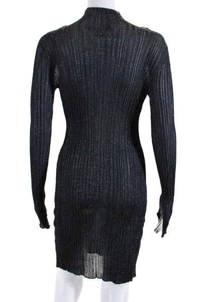 Toccin Womens Accordion Knit Metallic Mock Neck Bodycon Dress Dark Blue Size XS
