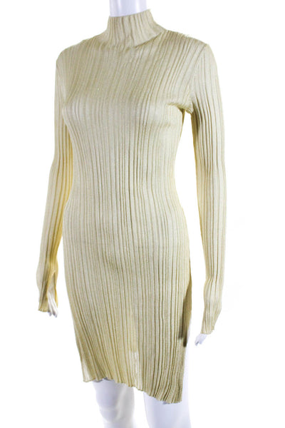 Toccin Womens Accordion Knit Metallic Long Sleeve Bodycon Dress Gold Size XS