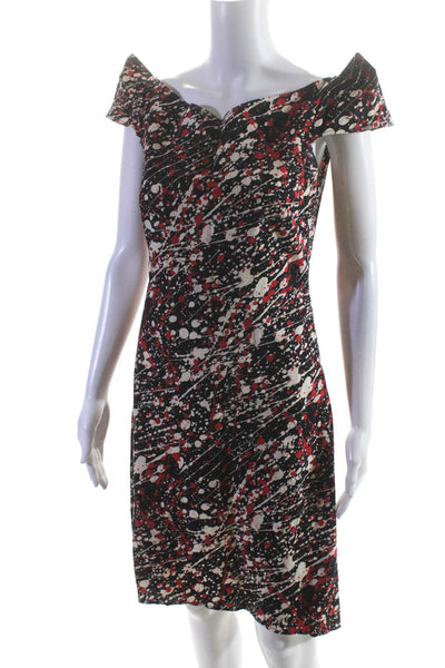 Agnes B Women's Off Shoulder V Neck Printed Midi Dress Multicolor Size 36
