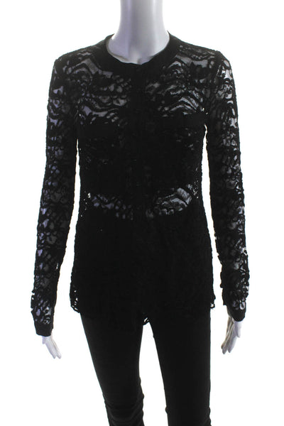 Nanette Lepore Womens Black Floral Lace Button Down Long Sleeve Blouse Top Size2