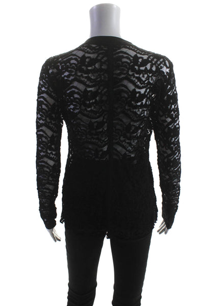 Nanette Lepore Womens Black Floral Lace Button Down Long Sleeve Blouse Top Size2