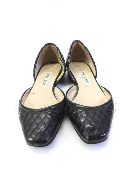 Jimmy Choo Womens Solid Black Leather Quilted D'orsay Flat Shoes Size 8