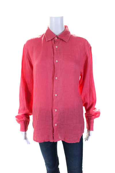 Sorrento Womens Woven Long Sleeved Collared Button Down Shirt Hot Pink Size S