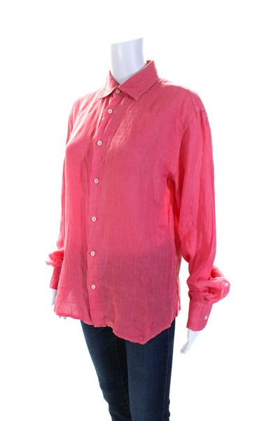 Sorrento Womens Woven Long Sleeved Collared Button Down Shirt Hot Pink Size S
