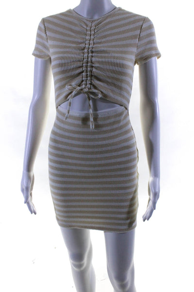 Lovers + Friends Womens Waffle Knit Striped Cutout Dress Beige White Size XS