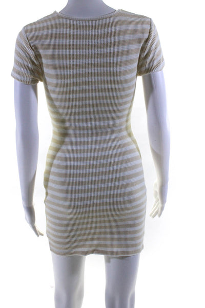 Lovers + Friends Womens Waffle Knit Striped Cutout Dress Beige White Size XS