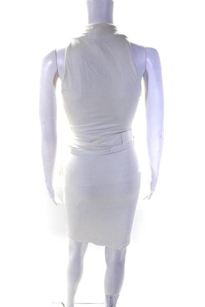 KaufmanFranco Womens Stretch V-Neck Sleeveless Belted Pencil Dress White Size 4