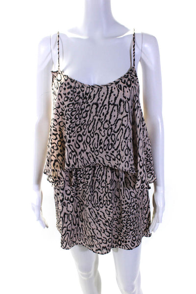 Parker Womens Silk Leopard Print Layered Sleeveless Mini Dress Pink Size Medium