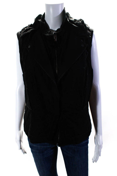 Elie Tahari Women's Collar Double Lined Full Zip Pockets Vest Black Size S