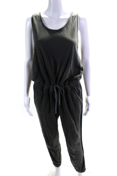 Theory Womens Scoop Neck Sleeveless Drawstring Waist Tapered Jumpsuit Gray Size