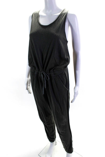 Theory Womens Scoop Neck Sleeveless Drawstring Waist Tapered Jumpsuit Gray Size