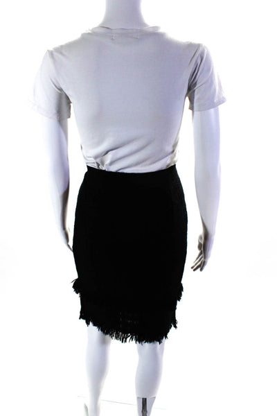 Versace Womens Wool Woven High Waist Tiered Fringe Pencil Skirt Black Size 40