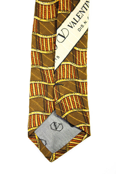 Valentino Cravatte Mens Silk Graphic Print Classic Neck Tie Brown Gold Size OS