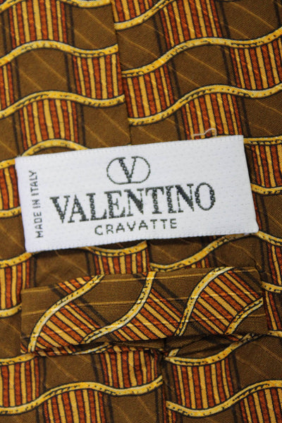 Valentino Cravatte Mens Silk Graphic Print Classic Neck Tie Brown Gold Size OS