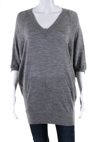 Karen Millen Womens Gray Wool Knit V-Neck 3/4 Sleeve Dolman Blouse Top Size M