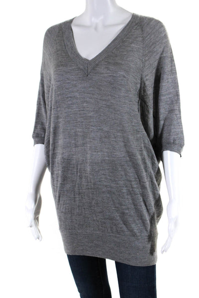 Karen Millen Womens Gray Wool Knit V-Neck 3/4 Sleeve Dolman Blouse Top Size M