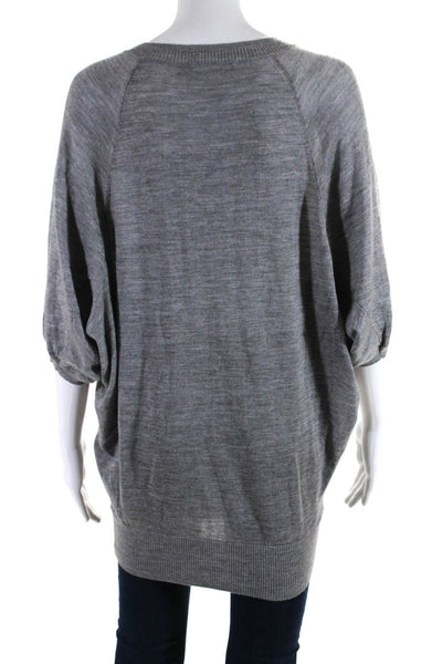 Karen Millen Womens Gray Wool Knit V-Neck 3/4 Sleeve Dolman Blouse Top Size M