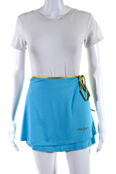 Versus Womens Sky Blue Gold Trim Micro Wrap Skirt Size M