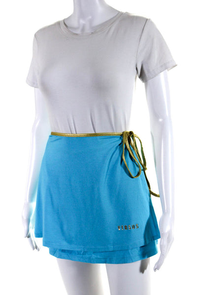 Versus Womens Sky Blue Gold Trim Micro Wrap Skirt Size M