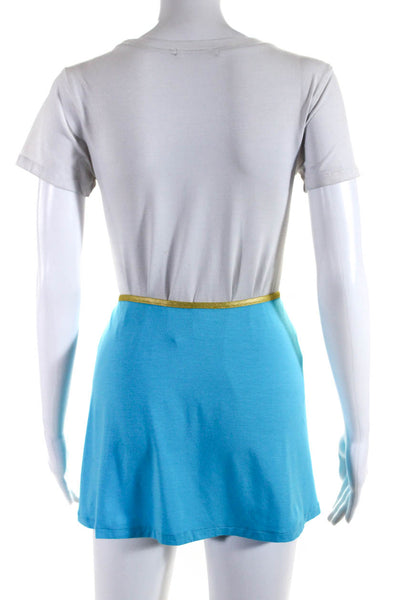 Versus Womens Sky Blue Gold Trim Micro Wrap Skirt Size M