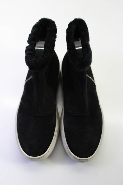 Aquatalia Womens Black Suede Fuzzy Zip Platform Ankle Boots Shoes Size 7.5