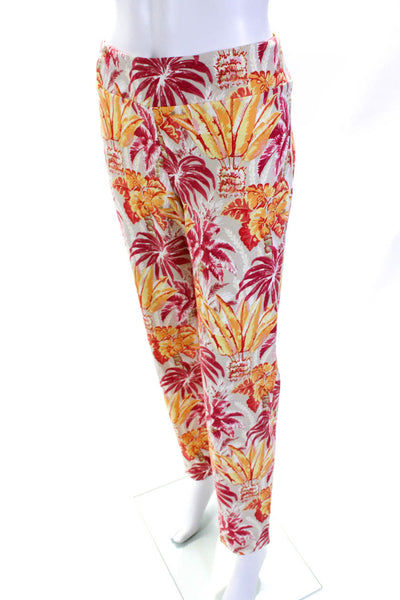 J. Mclaughlin Womens High Rise Straight Leg Tropical Pants Beige Red Size 8