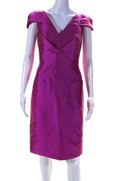 Charles Chang-Lima Women's Cap Sleeve V Neck Sheath Dress Pink Size 4
