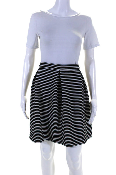 Cynthia Rowley Womens Striped Inverted Pleat A Line Skirt Black White Size Small