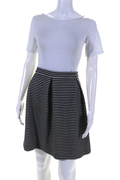 Cynthia Rowley Womens Striped Inverted Pleat A Line Skirt Black White Size Small