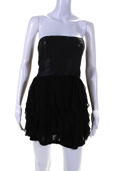 Blaque Label Womens Leather Strapless Ruffled Mini Dress Black Size Small