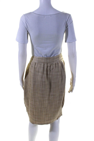 Giorgio Armani Womens Plaid Pleated Front Faux Wrap Skirt Beige Size Small