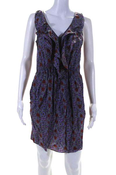 Rebecca Taylor Womens Silk Floral Print Sleeveless Dress Purple Size 4