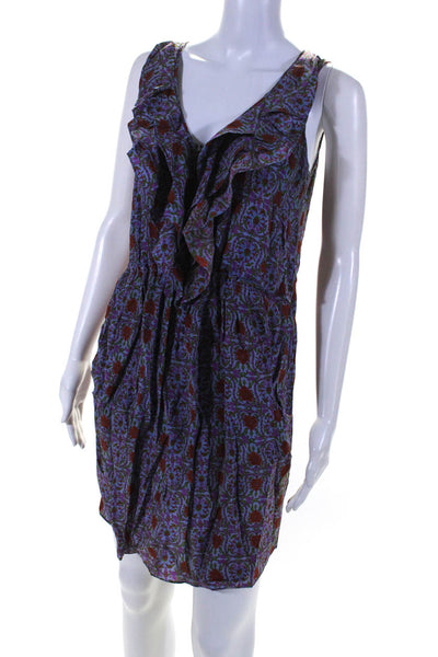 Rebecca Taylor Womens Silk Floral Print Sleeveless Dress Purple Size 4