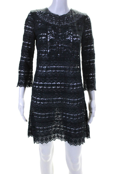 Isabel Marant Womens Crochet Long Sleeves Knee Length Dress Blue Cotton Size 2
