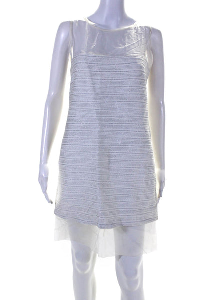 Leona Womens Silk Tweed Sleeveless Shift Dress White Silver Size 4