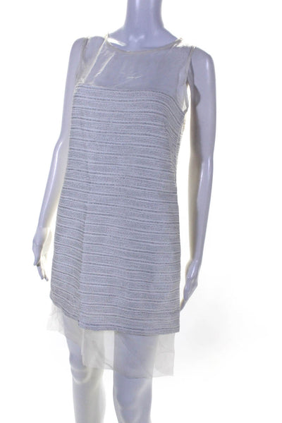 Leona Womens Silk Tweed Sleeveless Shift Dress White Silver Size 4