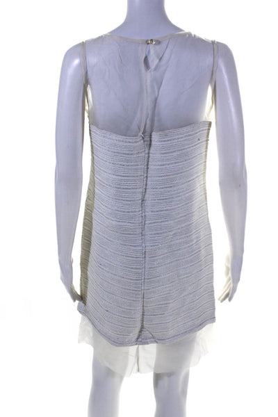 Leona Womens Silk Tweed Sleeveless Shift Dress White Silver Size 4